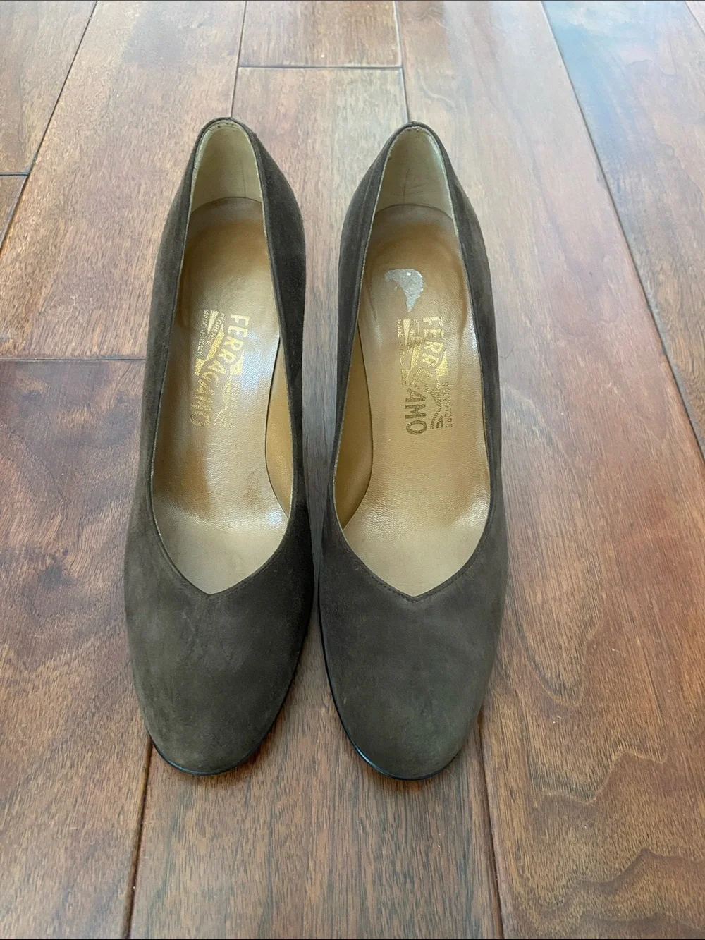 Salvatore Ferragamo Brown Suede Pumps with Lucite Heels